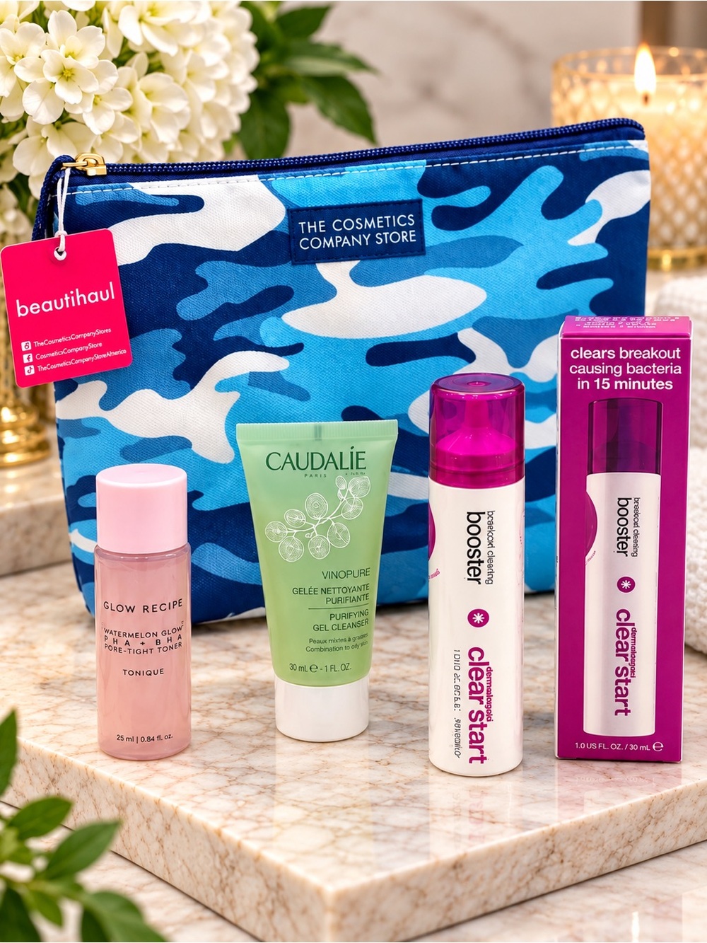 Beauty Bundle Glow Recipe Caudalie Dermalogica + Camo Bag